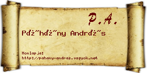Páhány András névjegykártya